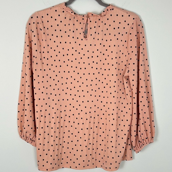 Adrianna Papell Georgette Pleated Polka Dot Blouse - Picture 3 of 8